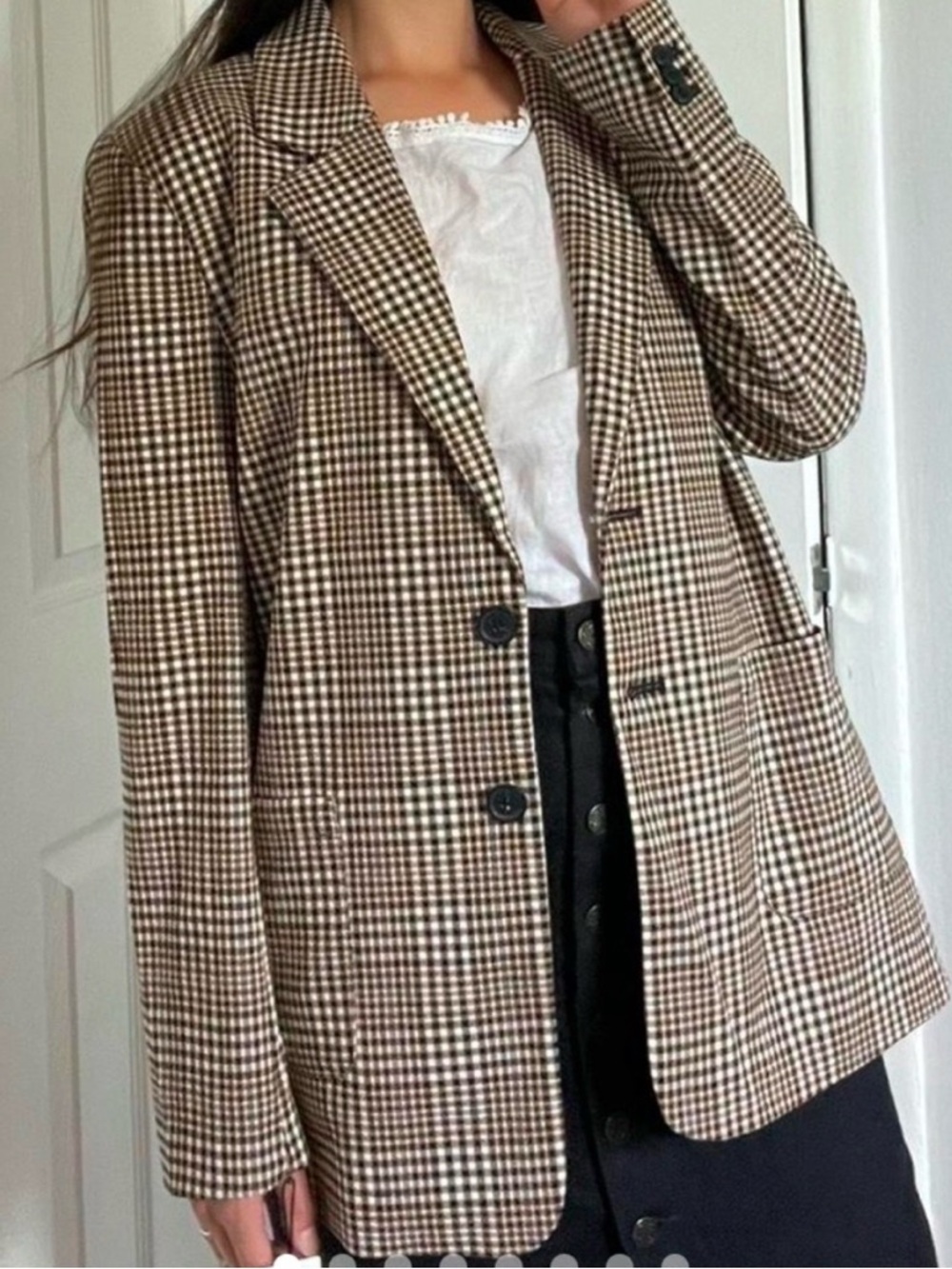 Treasure‎ & Bond Oversized Plaid Blazer Small Grey Glen Check Boyfriend Jacket